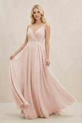 A-Line Spaghetti Strap Chiffon Bridesmaid Dress in Pale Blush - KISS BRIDAL BRIDESMAID DRESSES