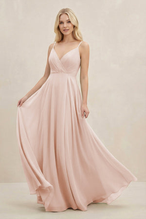 A-Line Spaghetti Strap Chiffon Bridesmaid Dress in Pale Blush - SHE IS ME BRIDESMAID DRESSES