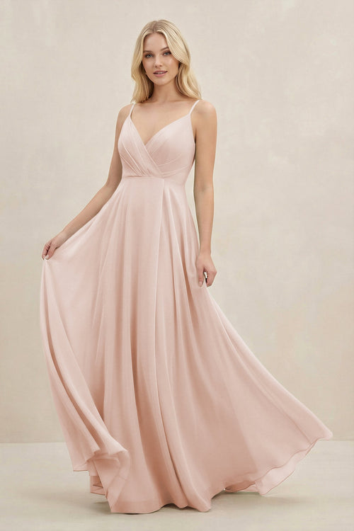A-Line Spaghetti Strap Chiffon Bridesmaid Dress in Pale Blush - SHE IS ME BRIDESMAID DRESSES