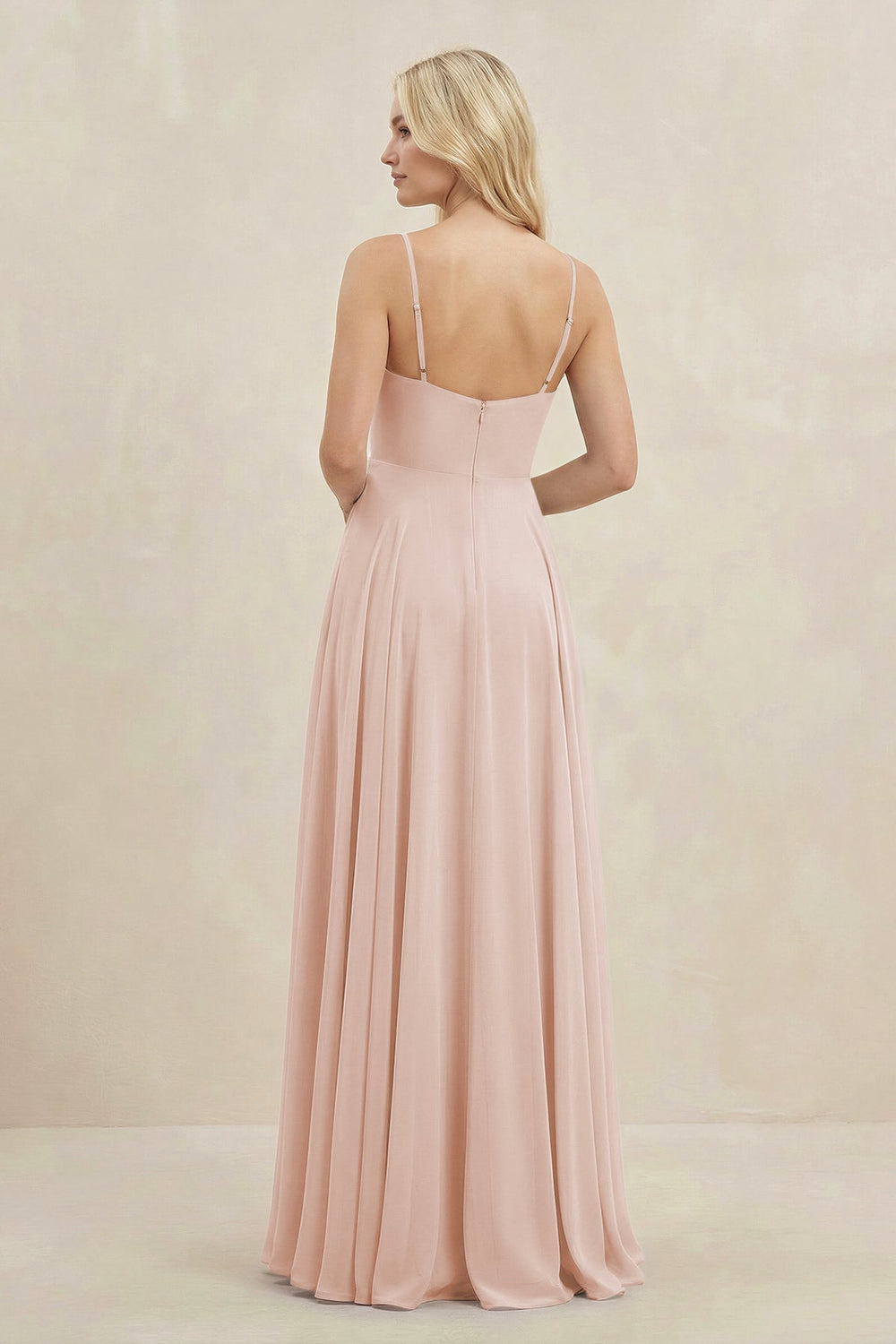 A-Line Spaghetti Strap Chiffon Bridesmaid Dress in Pale Blush - KISS BRIDAL BRIDESMAID DRESSES