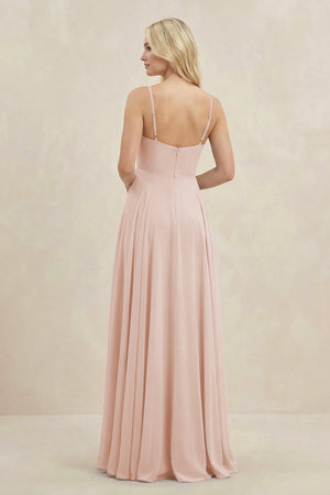 A-Line Spaghetti Strap Chiffon Bridesmaid Dress in Pale Blush - SHE IS ME BRIDESMAID DRESSES