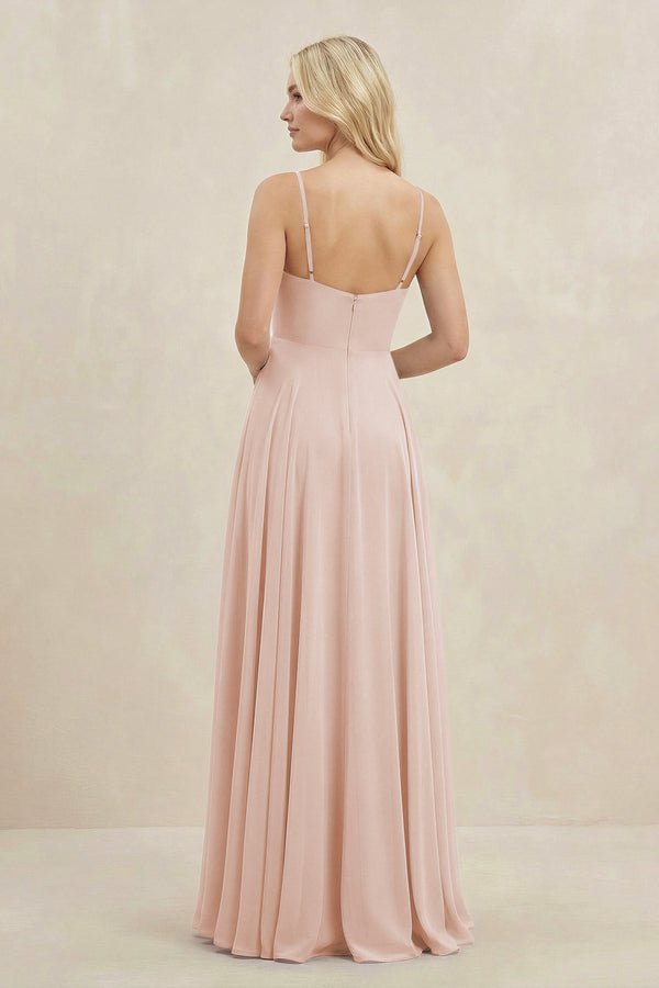 A-Line Spaghetti Strap Chiffon Bridesmaid Dress in Pale Blush - SHE IS ME BRIDESMAID DRESSES