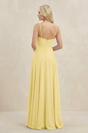 A-Line Spaghetti Strap Chiffon Bridesmaid Dress in Pastel Yellow - SHE IS ME BRIDESMAID DRESSES