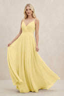 A-Line Spaghetti Strap Chiffon Bridesmaid Dress in Pastel Yellow - SHE IS ME BRIDESMAID DRESSES