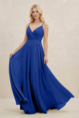 A-Line Spaghetti Strap Chiffon Bridesmaid Dress in Royal Blue - KISS BRIDAL BRIDESMAID DRESSES