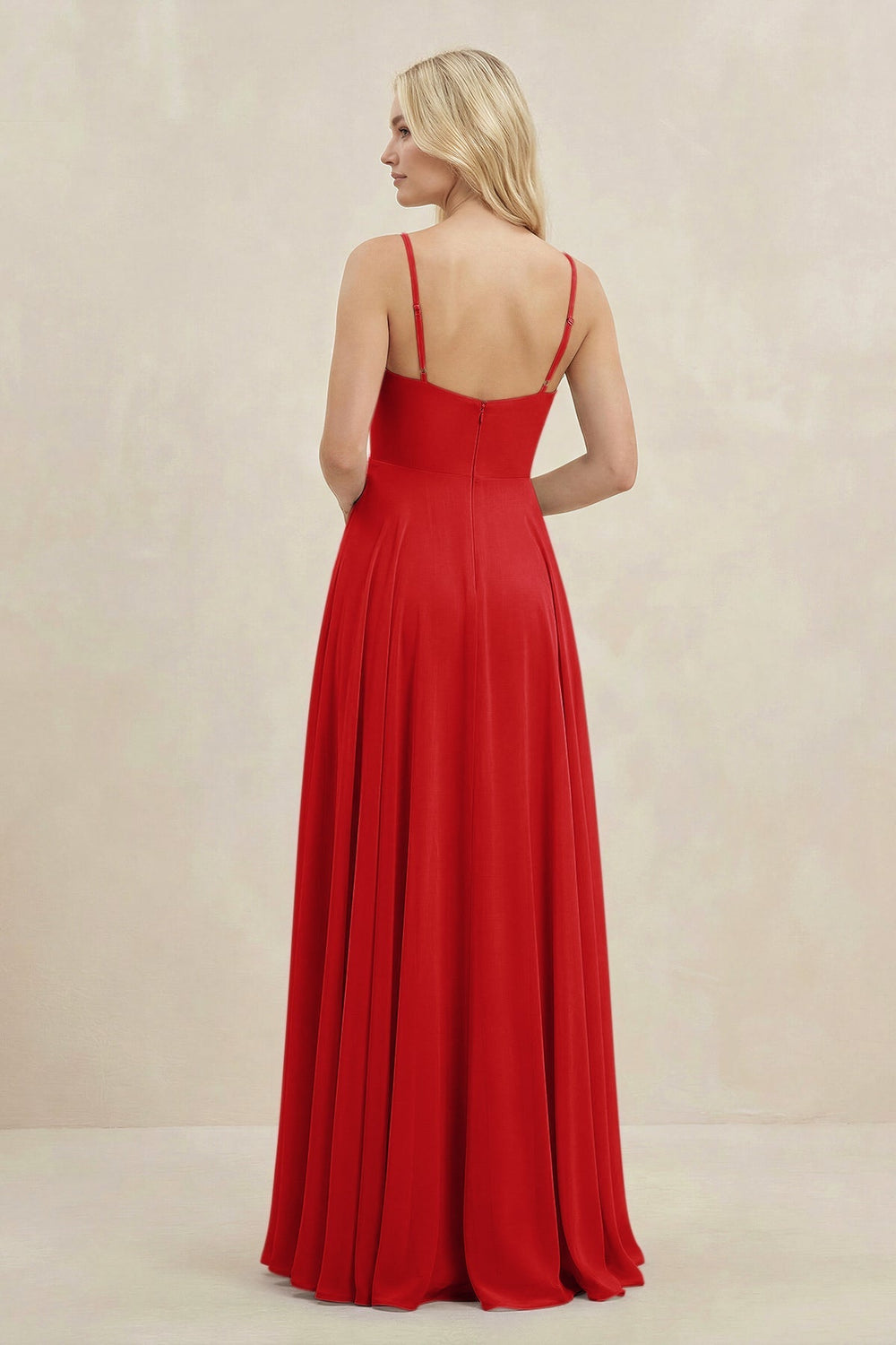 A-Line Spaghetti Strap Chiffon Bridesmaid Dress in Ruby Red - KISS BRIDAL BRIDESMAID DRESSES