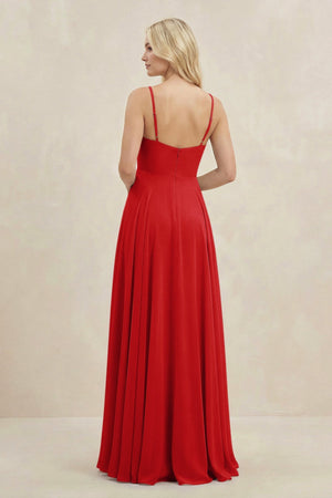 A-Line Spaghetti Strap Chiffon Bridesmaid Dress in Ruby Red - SHE IS ME BRIDESMAID DRESSES