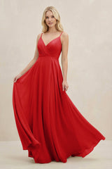 A-Line Spaghetti Strap Chiffon Bridesmaid Dress in Ruby Red - KISS BRIDAL BRIDESMAID DRESSES