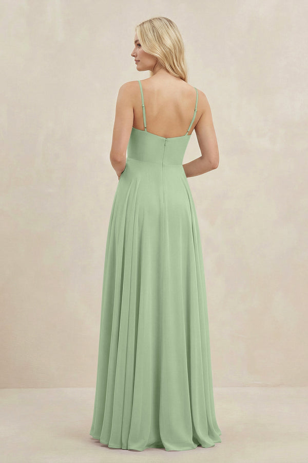 A-Line Spaghetti Strap Chiffon Bridesmaid Dress in Sage - SHE IS ME BRIDESMAID DRESSES