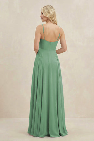 A-Line Spaghetti Strap Chiffon Bridesmaid Dress in Sea Glass - SHE IS ME BRIDESMAID DRESSES