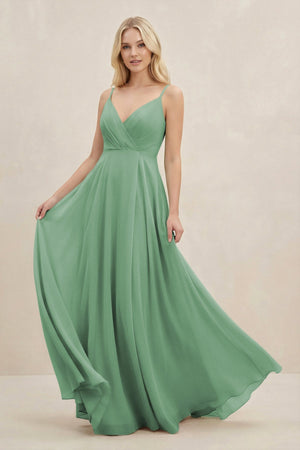 A-Line Spaghetti Strap Chiffon Bridesmaid Dress in Sea Glass - SHE IS ME BRIDESMAID DRESSES