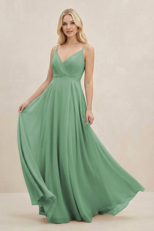A-Line Spaghetti Strap Chiffon Bridesmaid Dress in Sea Glass - SHE IS ME BRIDESMAID DRESSES