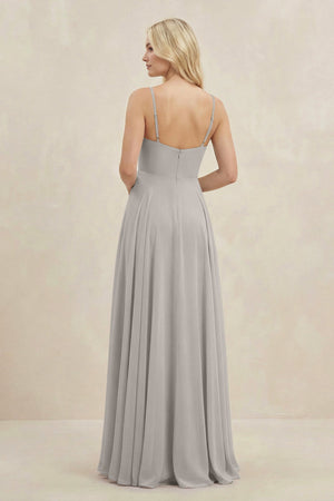 A-Line Spaghetti Strap Chiffon Bridesmaid Dress in Silver - SHE IS ME BRIDESMAID DRESSES