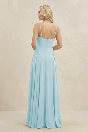 A-Line Spaghetti Strap Chiffon Bridesmaid Dress in Sky Blue - SHE IS ME BRIDESMAID DRESSES