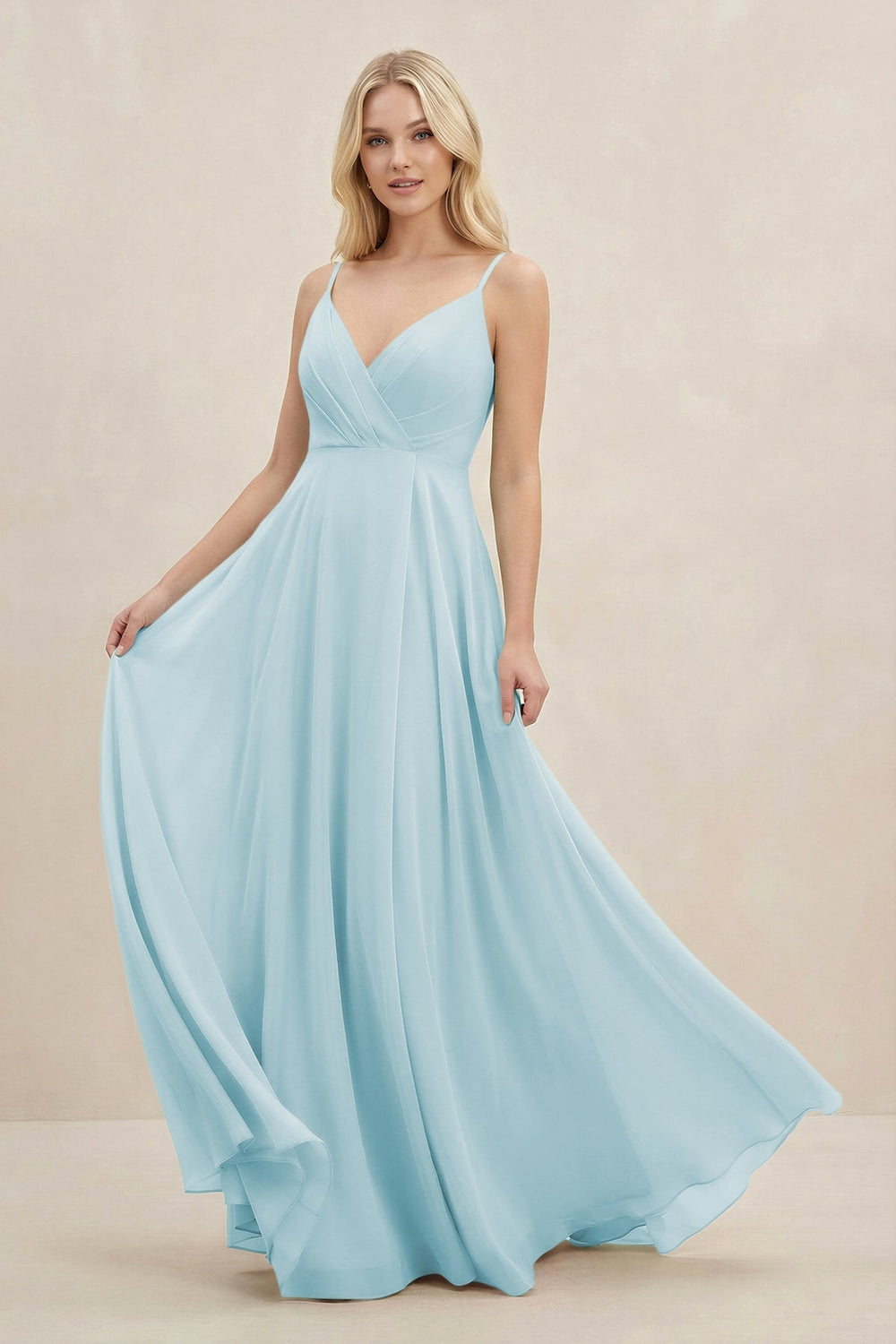 A-Line Spaghetti Strap Chiffon Bridesmaid Dress in Sky Blue - KISS BRIDAL BRIDESMAID DRESSES