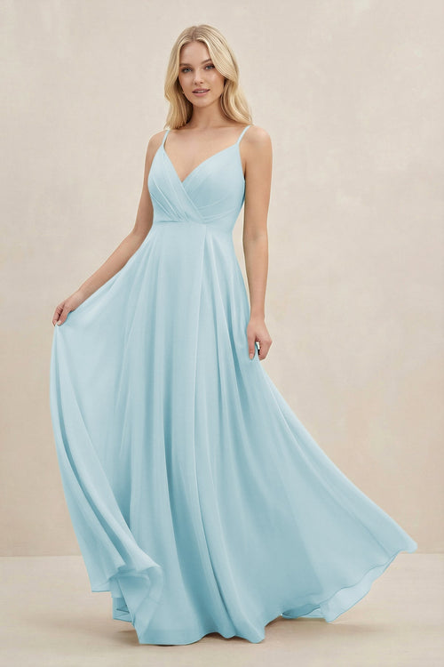 A-Line Spaghetti Strap Chiffon Bridesmaid Dress in Sky Blue - SHE IS ME BRIDESMAID DRESSES
