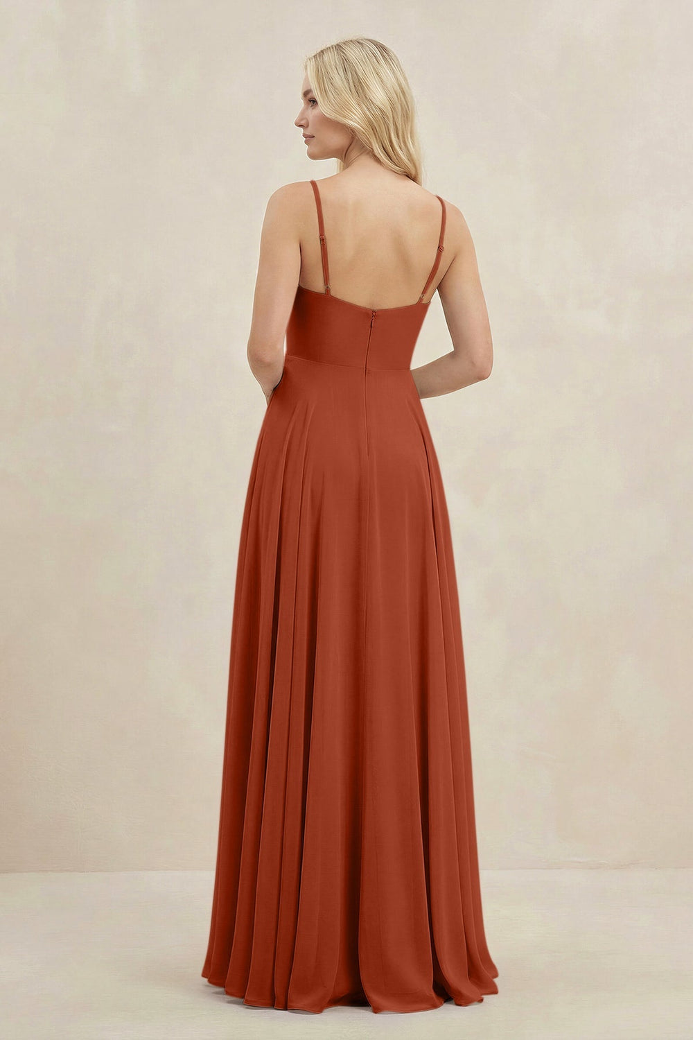 A-Line Spaghetti Strap Chiffon Bridesmaid Dress in Spice - KISS BRIDAL BRIDESMAID DRESSES