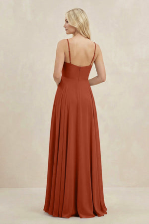 A-Line Spaghetti Strap Chiffon Bridesmaid Dress in Spice - SHE IS ME BRIDESMAID DRESSES