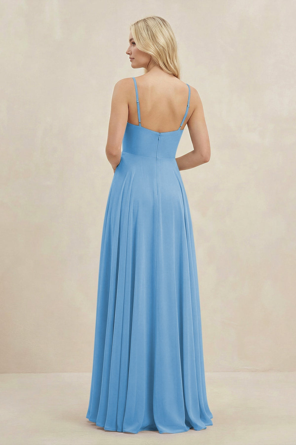 A-Line Spaghetti Strap Chiffon Bridesmaid Dress in Steel Blue - KISS BRIDAL BRIDESMAID DRESSES