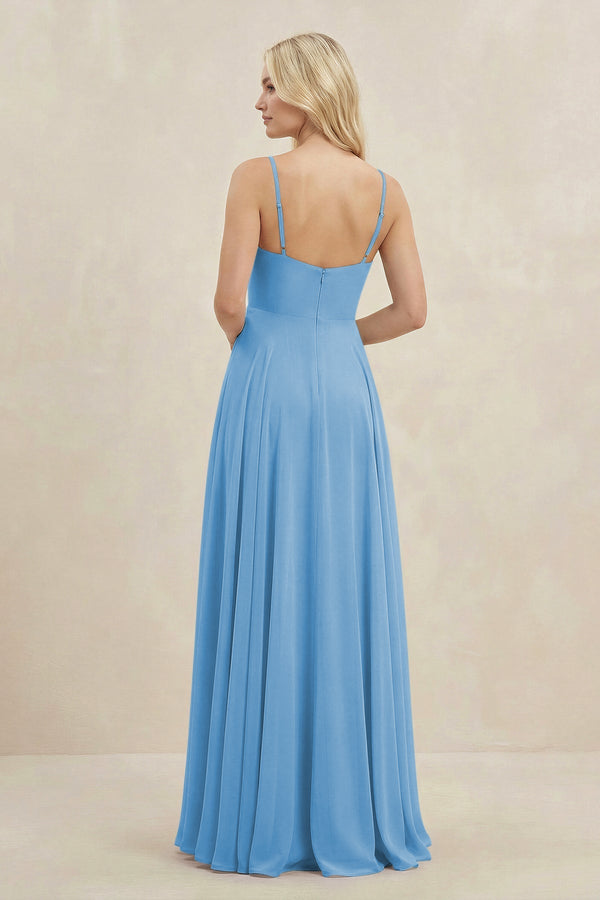 A-Line Spaghetti Strap Chiffon Bridesmaid Dress in Steel Blue - SHE IS ME BRIDESMAID DRESSES