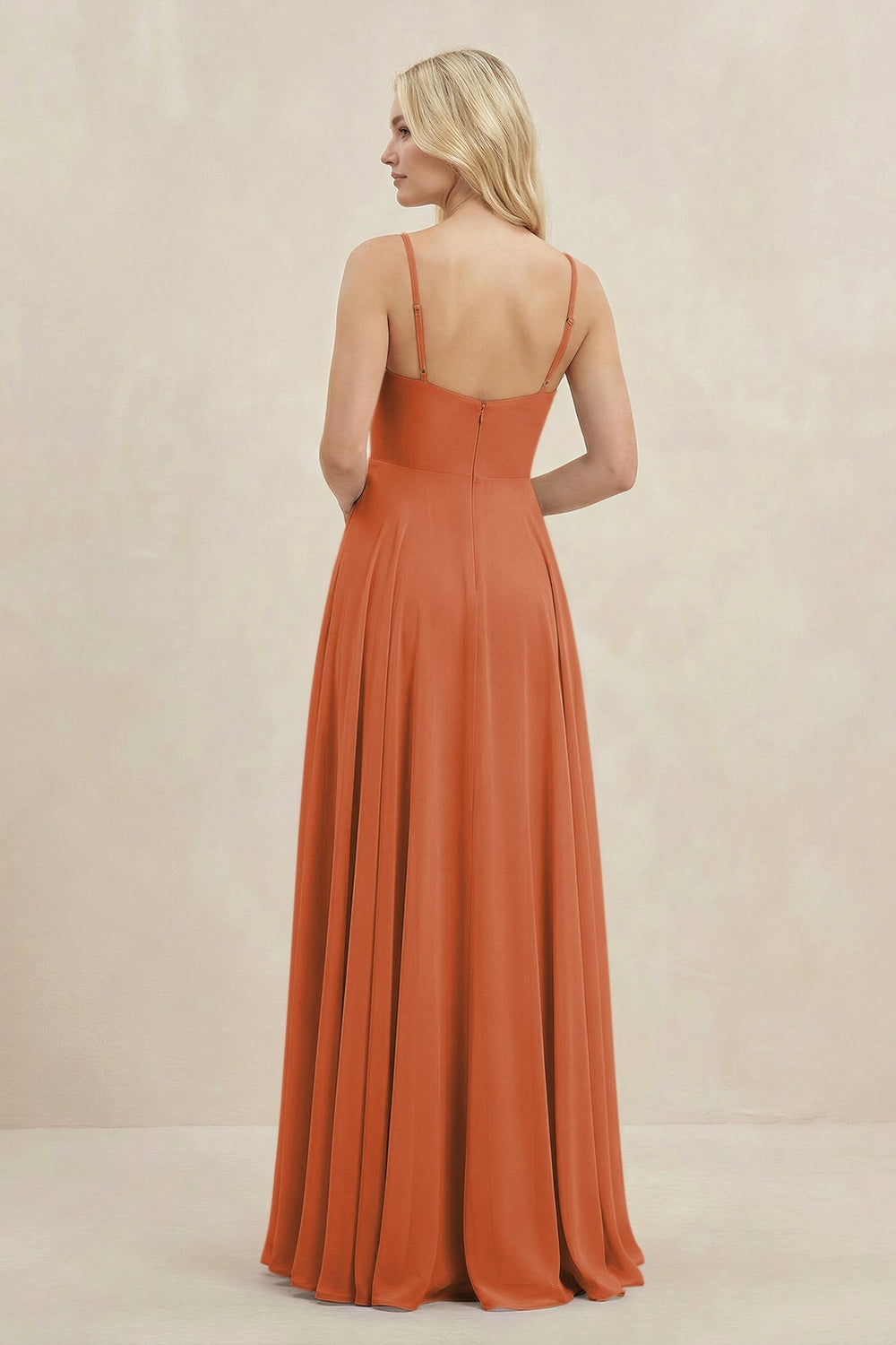 A-Line Spaghetti Strap Chiffon Bridesmaid Dress in Terracotta - KISS BRIDAL BRIDESMAID DRESSES