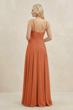 A-Line Spaghetti Strap Chiffon Bridesmaid Dress in Terracotta - SHE IS ME BRIDESMAID DRESSES