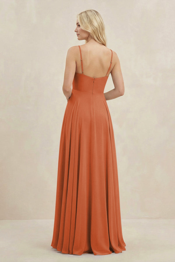 A-Line Spaghetti Strap Chiffon Bridesmaid Dress in Terracotta - SHE IS ME BRIDESMAID DRESSES