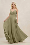 A-Line Spaghetti Strap Chiffon Bridesmaid Dress in Thyme - SHE IS ME BRIDESMAID DRESSES