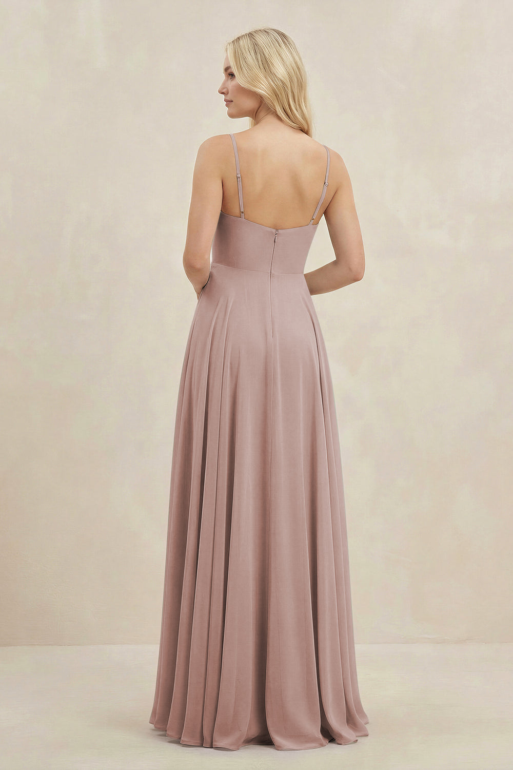 A-Line Spaghetti Strap Chiffon Bridesmaid Dress in Toffee