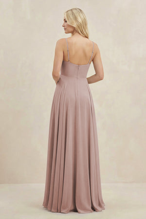 A-Line Spaghetti Strap Chiffon Bridesmaid Dress in Toffee (2) | KISSBRIDAL