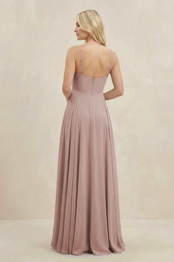 A-Line Spaghetti Strap Chiffon Bridesmaid Dress in Toffee (2) | KISSBRIDAL