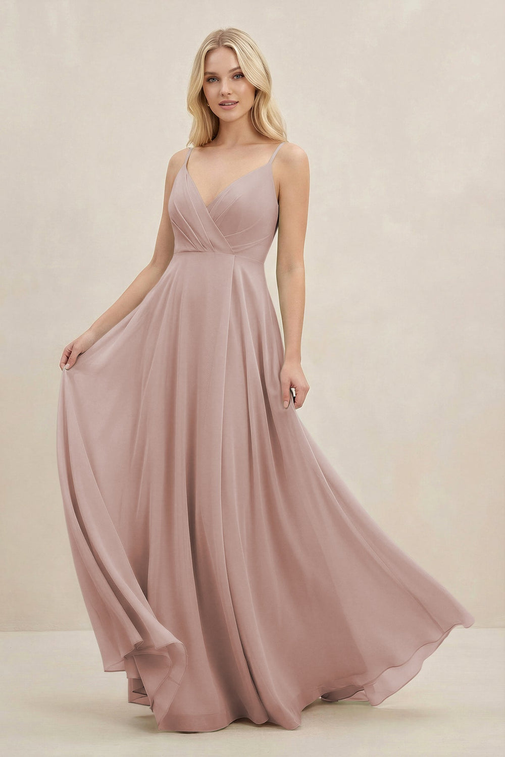 A-Line Spaghetti Strap Chiffon Bridesmaid Dress in Toffee - KISS BRIDAL BRIDESMAID DRESSES