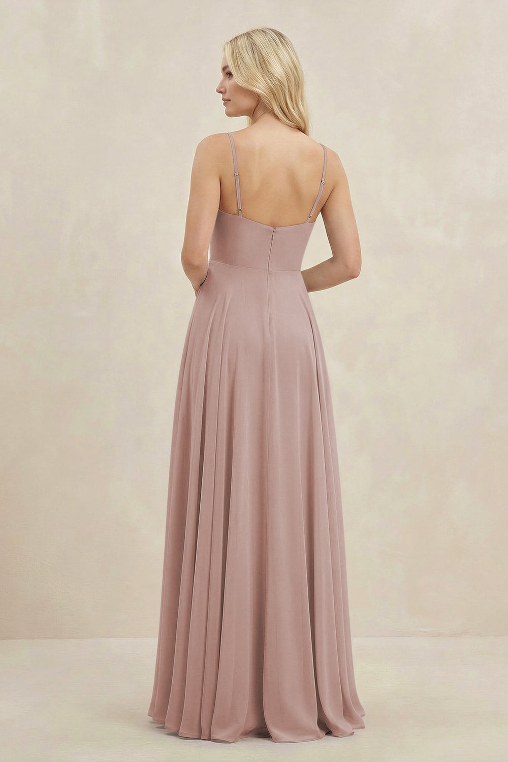 A-Line Spaghetti Strap Chiffon Bridesmaid Dress in Toffee - KISS BRIDAL BRIDESMAID DRESSES