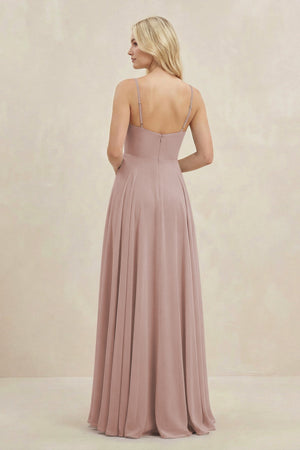 A-Line Spaghetti Strap Chiffon Bridesmaid Dress in Toffee - SHE IS ME BRIDESMAID DRESSES