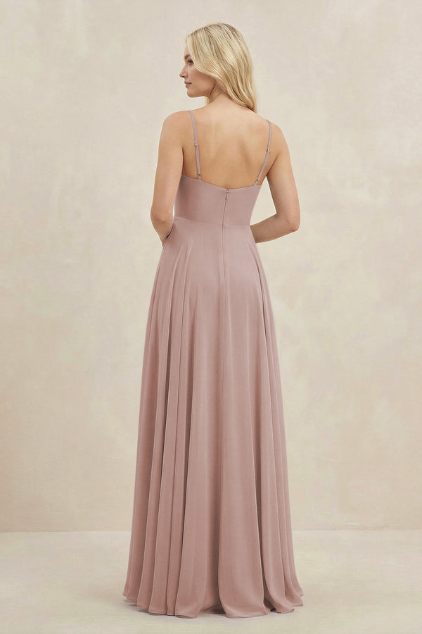 A-Line Spaghetti Strap Chiffon Bridesmaid Dress in Toffee - SHE IS ME BRIDESMAID DRESSES