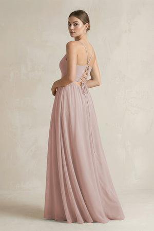A-Line Spaghetti Strap Chiffon Bridesmaid Dress in Toffee (2) | KISSBRIDAL
