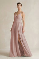 A-Line Spaghetti Strap Chiffon Bridesmaid Dress in Toffee | KISSBRIDAL