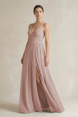 A-Line Spaghetti Strap Chiffon Bridesmaid Dress in Toffee | KISSBRIDAL