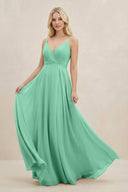 A-Line Spaghetti Strap Chiffon Bridesmaid Dress in Turquoise - SHE IS ME BRIDESMAID DRESSES