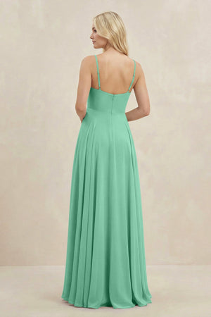 A-Line Spaghetti Strap Chiffon Bridesmaid Dress in Turquoise - SHE IS ME BRIDESMAID DRESSES