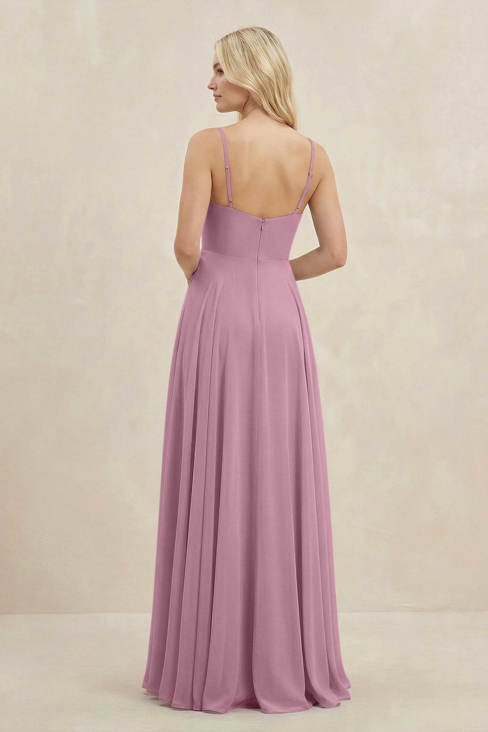 A-Line Spaghetti Strap Chiffon Bridesmaid Dress in Vintage Mauve - KISS BRIDAL BRIDESMAID DRESSES