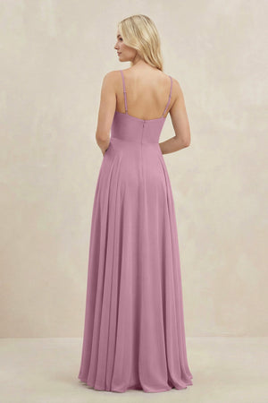 A-Line Spaghetti Strap Chiffon Bridesmaid Dress in Vintage Mauve - SHE IS ME BRIDESMAID DRESSES