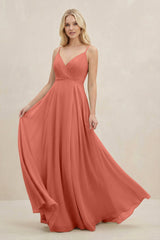 A-Line Spaghetti Strap Chiffon Bridesmaid Dress in Wild Rose - KISS BRIDAL BRIDESMAID DRESSES