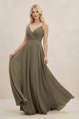 A-Line Spaghetti Strap Chiffon Bridesmaid Dress in Willow Green - KISS BRIDAL BRIDESMAID DRESSES