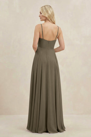 A-Line Spaghetti Strap Chiffon Bridesmaid Dress in Willow Green - SHE IS ME BRIDESMAID DRESSES
