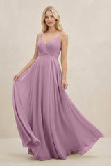 A-Line Spaghetti Strap Chiffon Bridesmaid Dress in Wisteria - KISS BRIDAL BRIDESMAID DRESSES