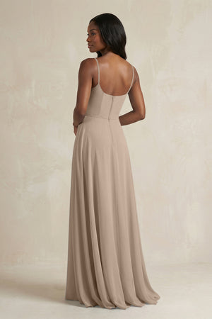 A-Line Spaghetti Straps Chiffon Bridesmaid Dress in Almond (2) | KISSBRIDAL