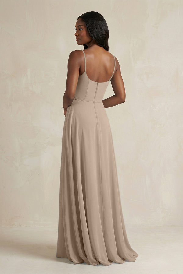 A-Line Spaghetti Straps Chiffon Bridesmaid Dress in Almond (2) | KISSBRIDAL