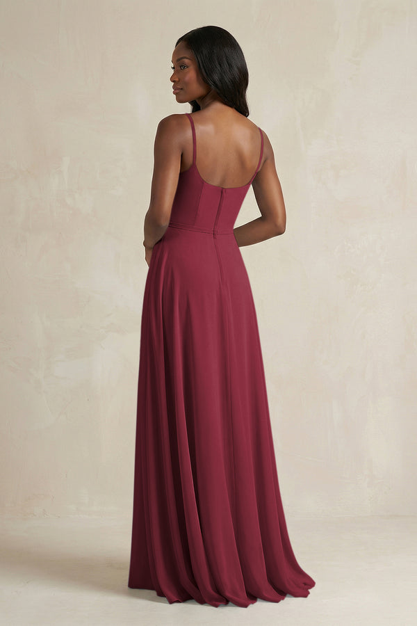 A-Line Spaghetti Straps Chiffon Bridesmaid Dress in Berry (2) | KISSBRIDAL
