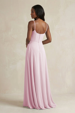 A-Line Spaghetti Straps Chiffon Bridesmaid Dress in Candy Pink (2) | KISSBRIDAL